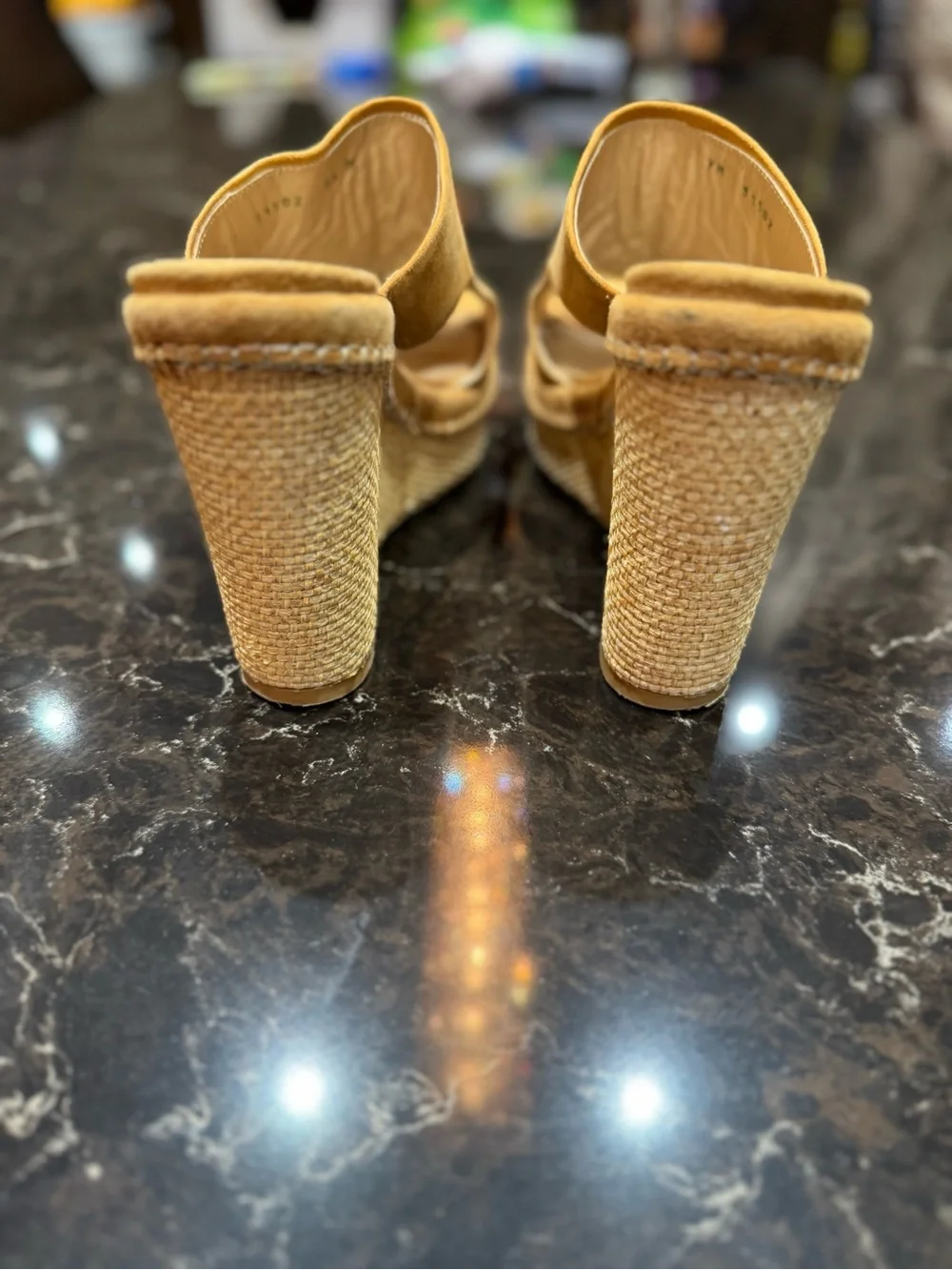 Stuart Weitzman Suede Espadrille Wedge Slides in Tan